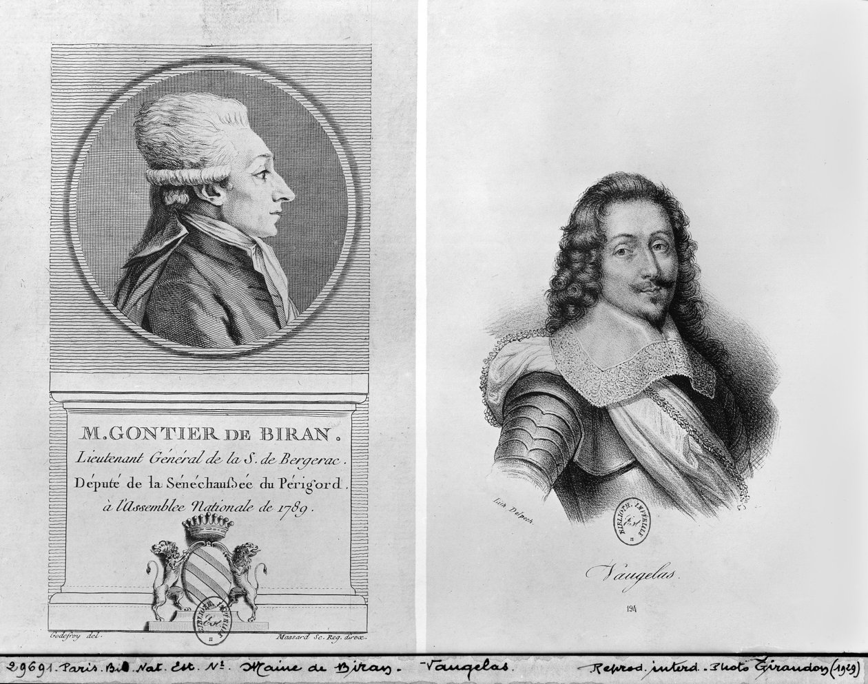 Ritratto di Marie Francois Gontier de Biran noto come Maine de Biran (1766-1824), Ritratto di Claude Favre de Vaugelas (1585-1650) inciso da Francois Seraphin Delpech (1778-1825) e Massard (19° secolo) da Adrien Pierre Francois Godefroy