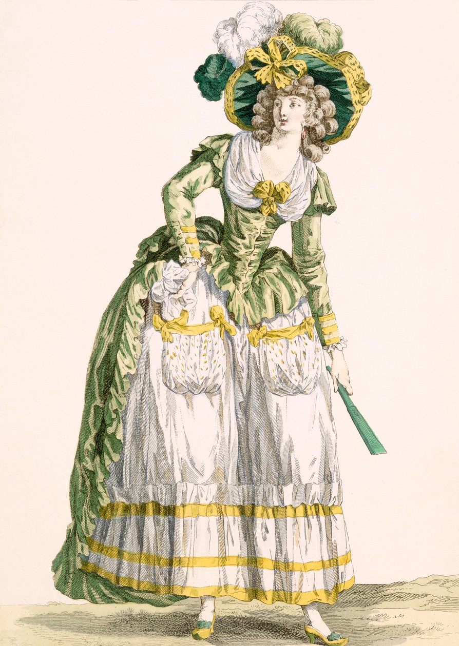 Abito in stile campagnolo da donna, inciso da Bacquoy, tavola n.228 da 
