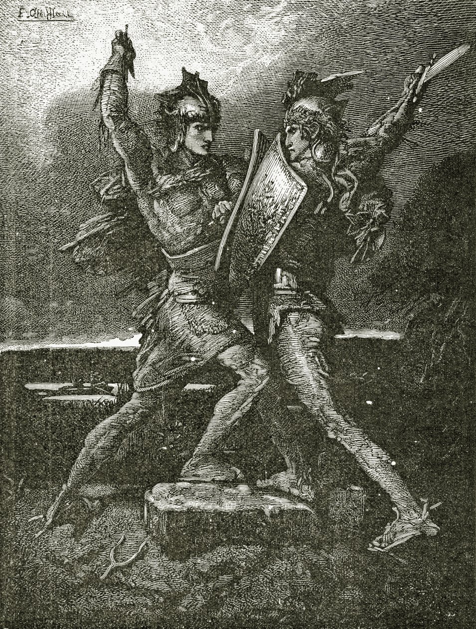 Le Mariage de Roland, XIX secolo (incisione in bianco e nero) da Francois Nicolas Chifflart