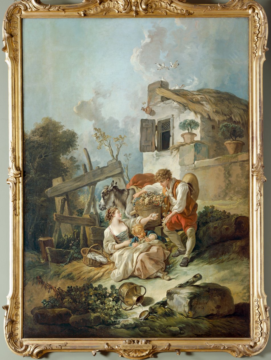 Un uomo che offre uva a una ragazza da François Boucher