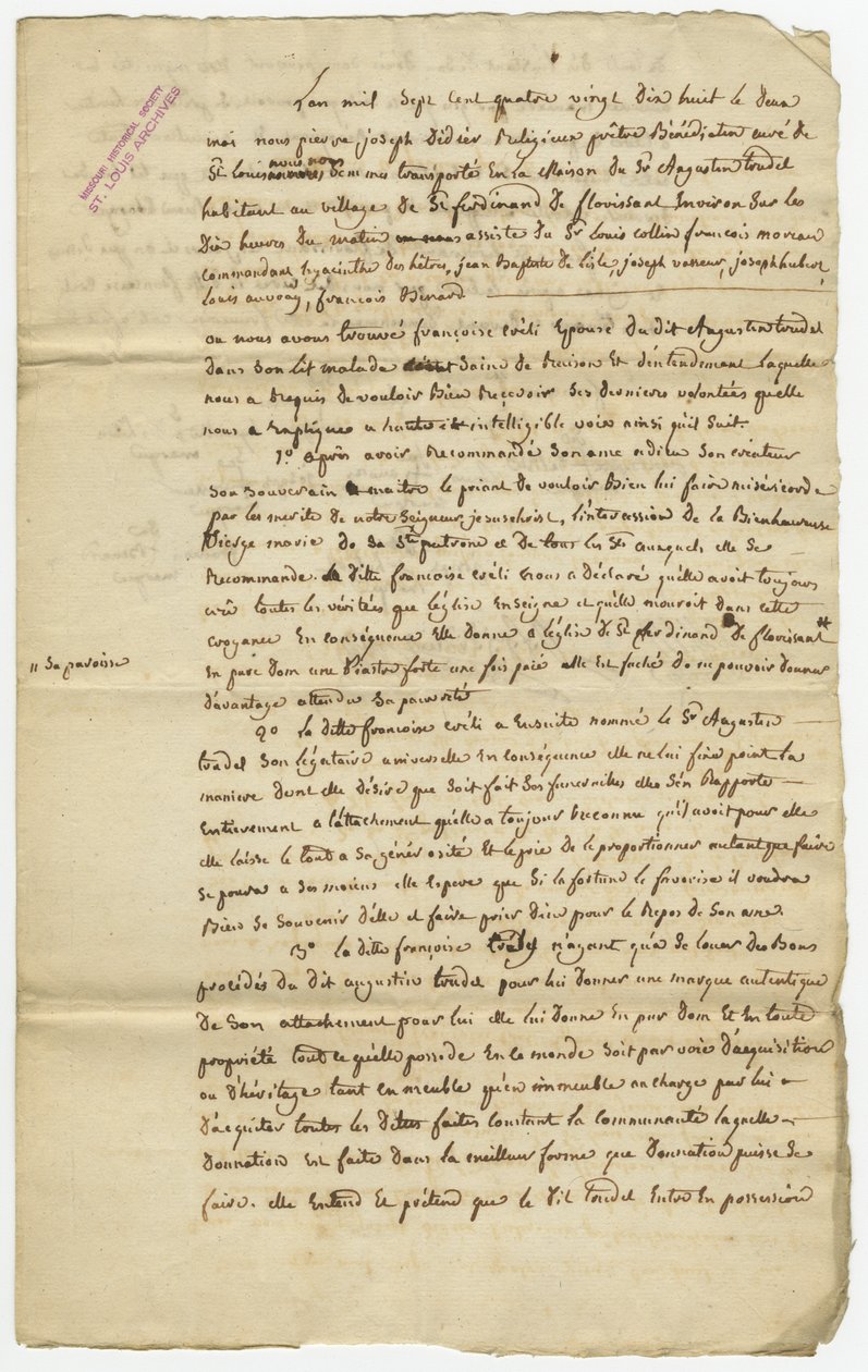 Lascia la proprietà al marito, Augustin Trudel da Francoise Crely