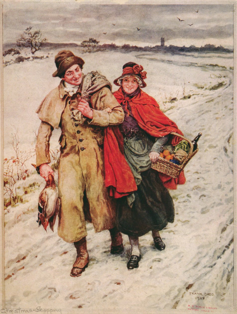 Shopping di Natale, cartolina di Natale da Frank Dadd