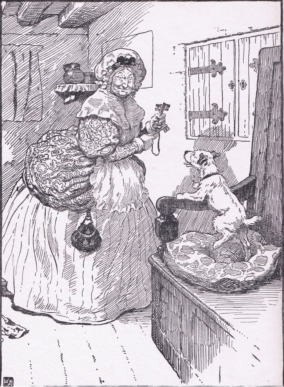Vecchia Madre Hubbard-andò alla credenza, anni 
