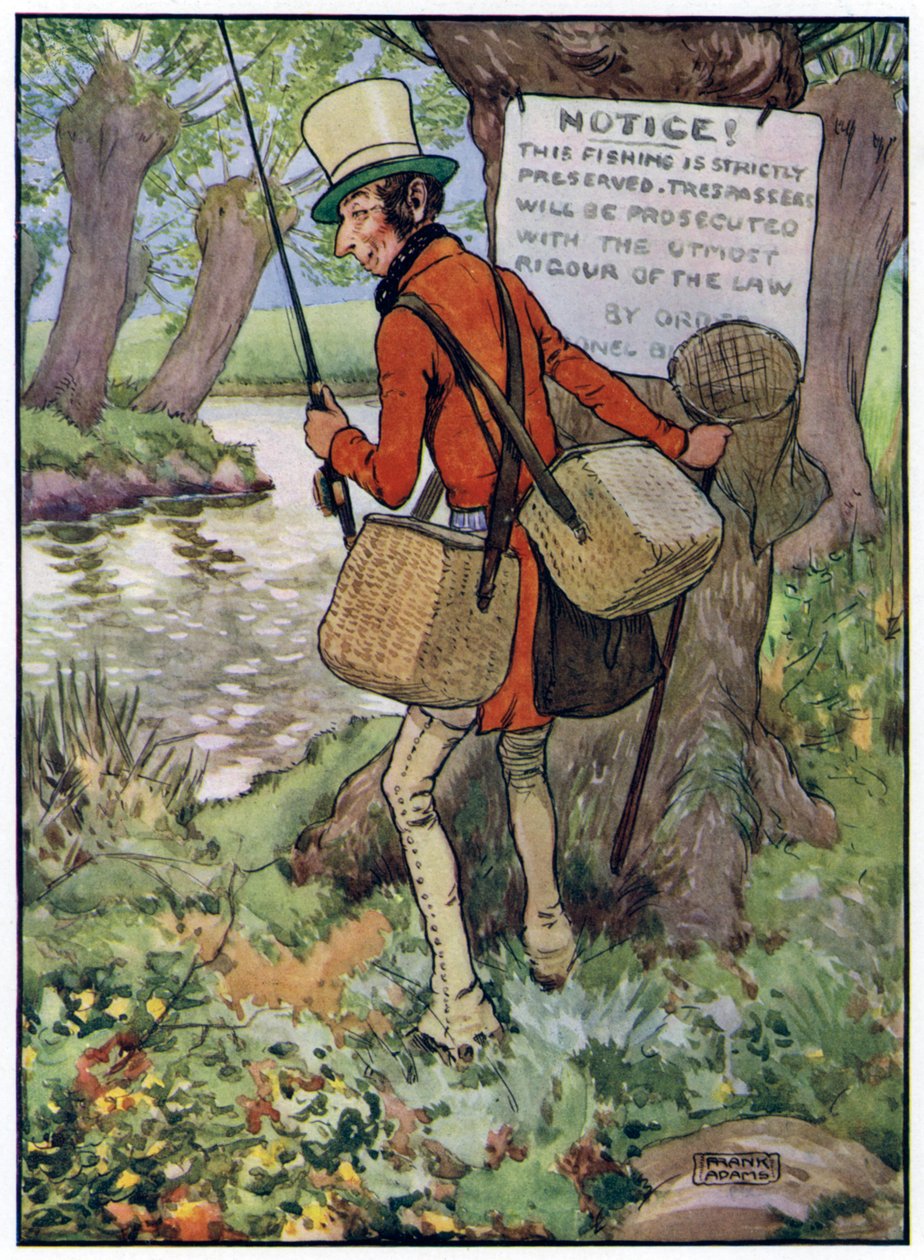 Tre allegri pescatori (litografia a colori) da Frank Adams