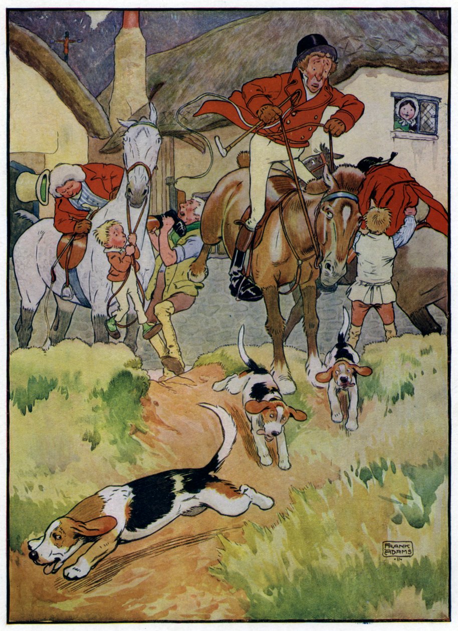 Tre allegri cacciatori (litografia a colori) da Frank Adams