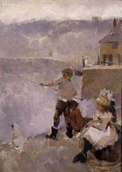 Pesca sul molo da Frank Bramley