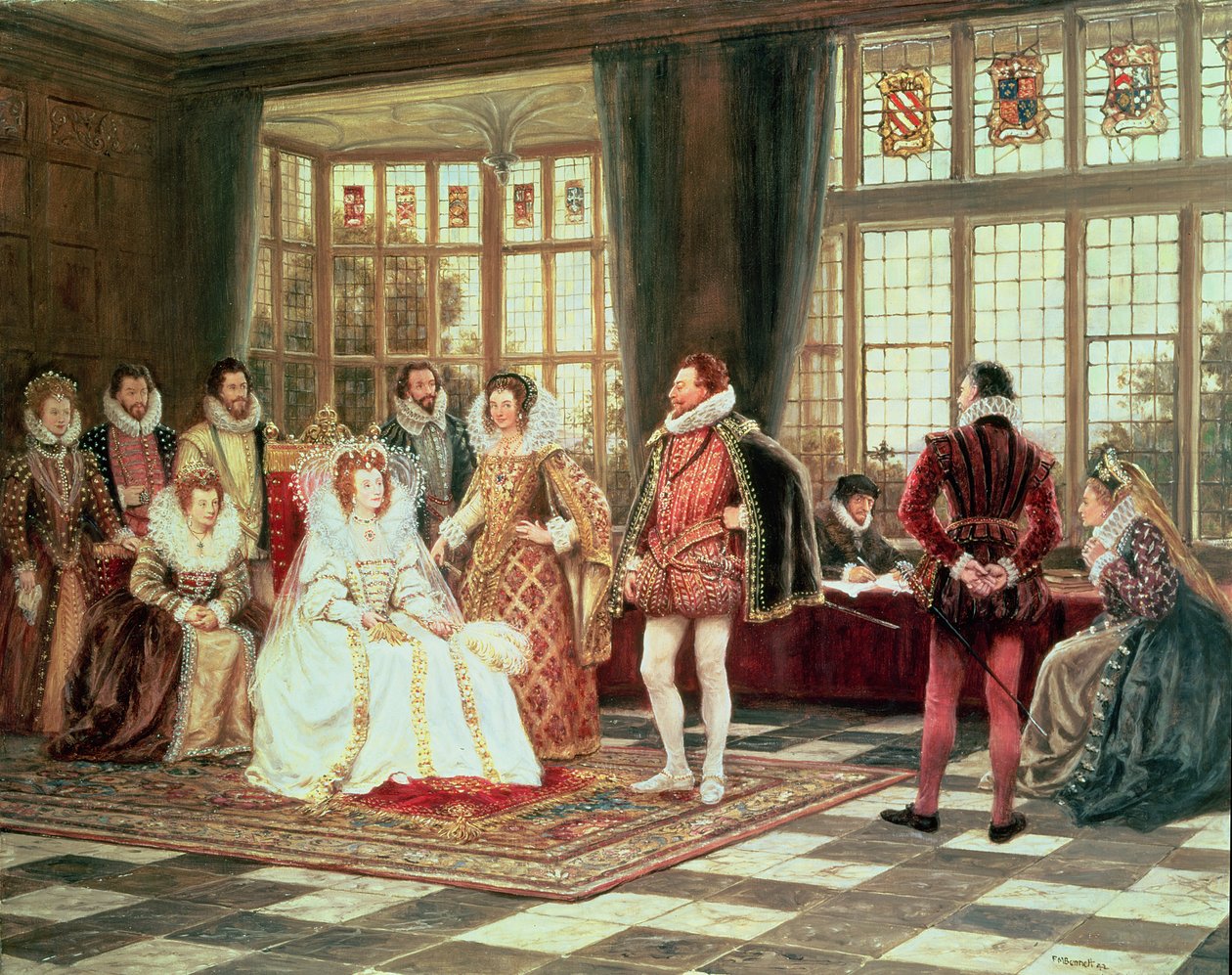 Regina Elisabetta I (1533-1603) in Corte da Frank Moss Bennett