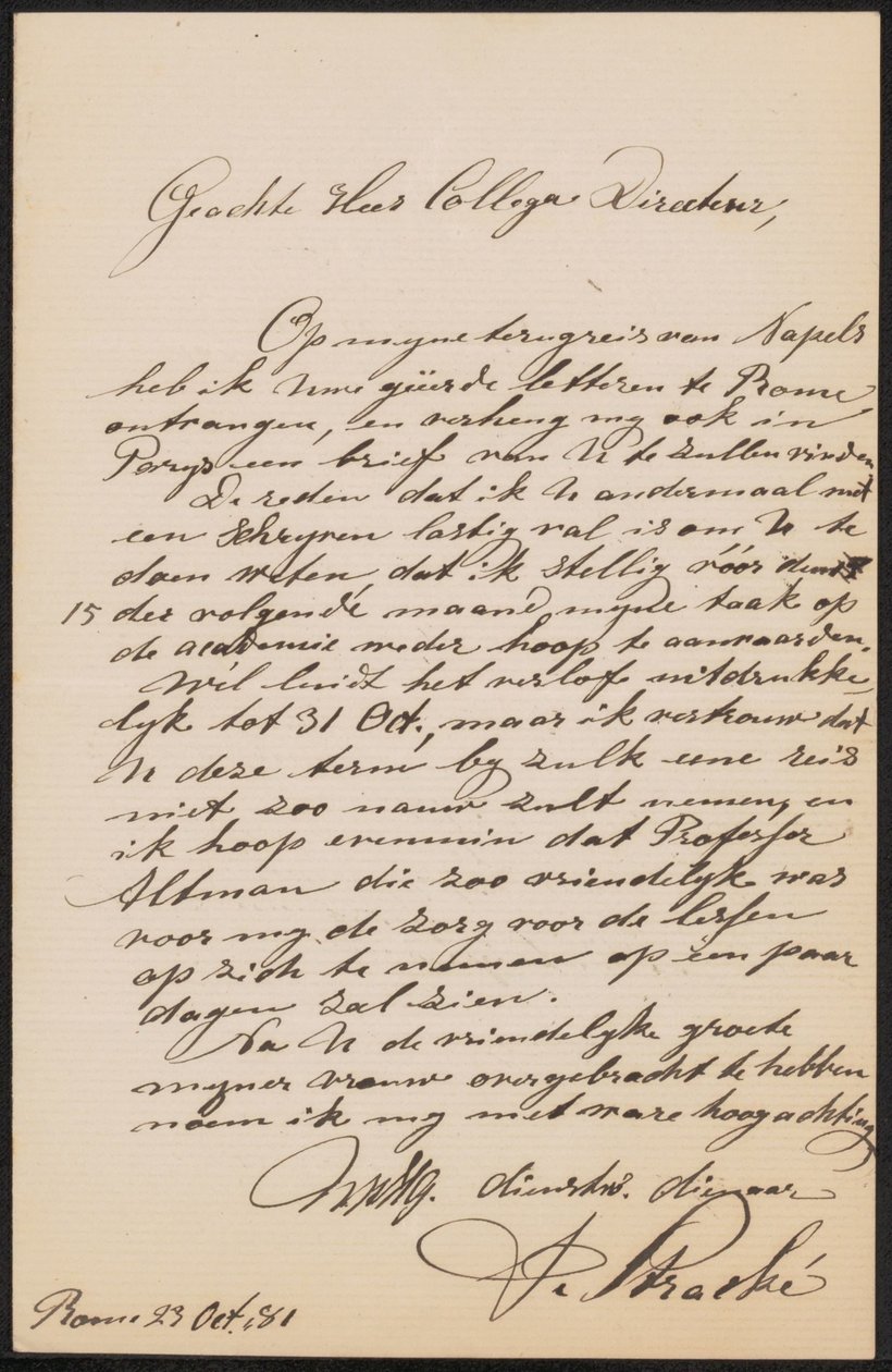 Lettera ad August Allebé da Frans Stracké