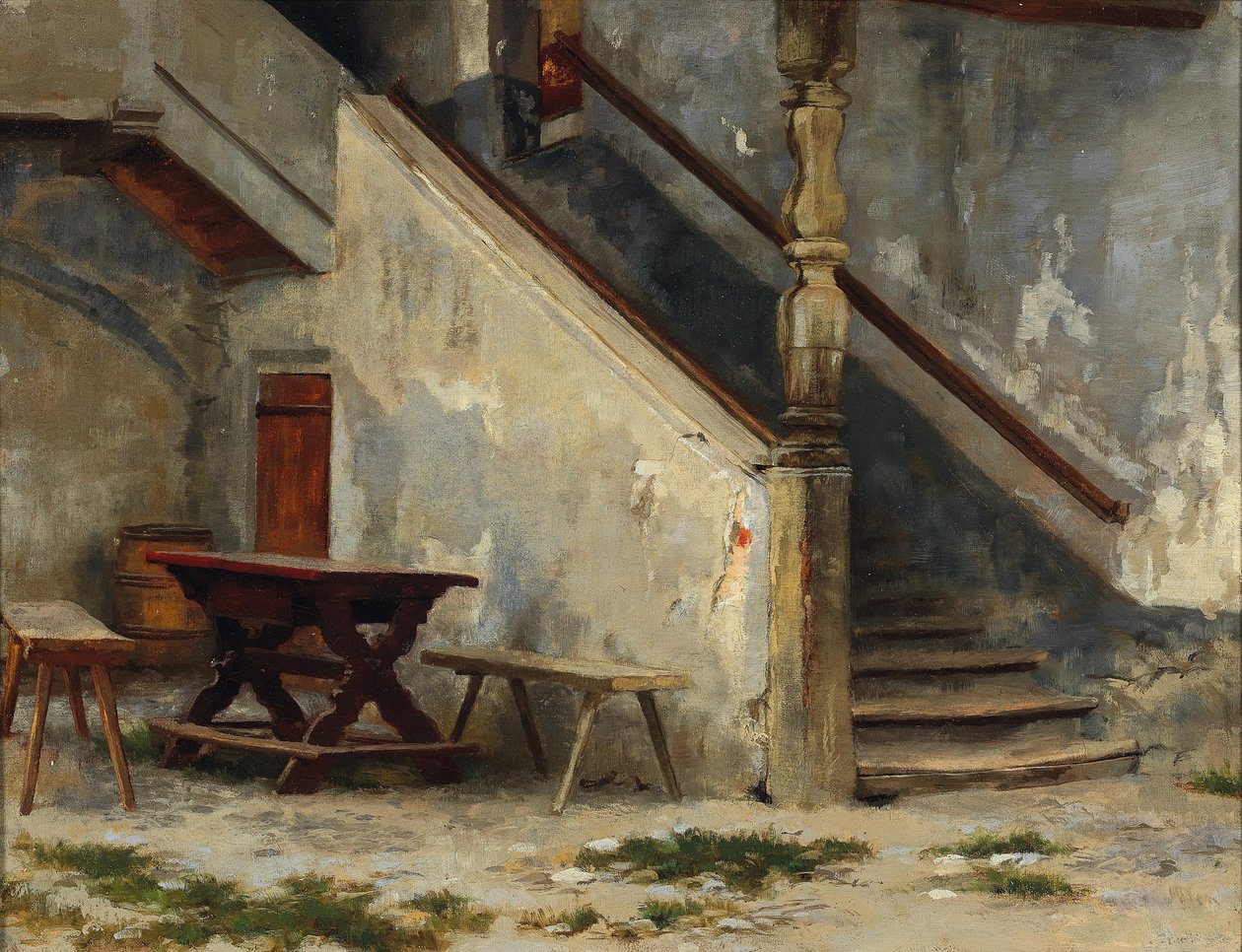 Ingresso di casa con scala da Franz Defregger