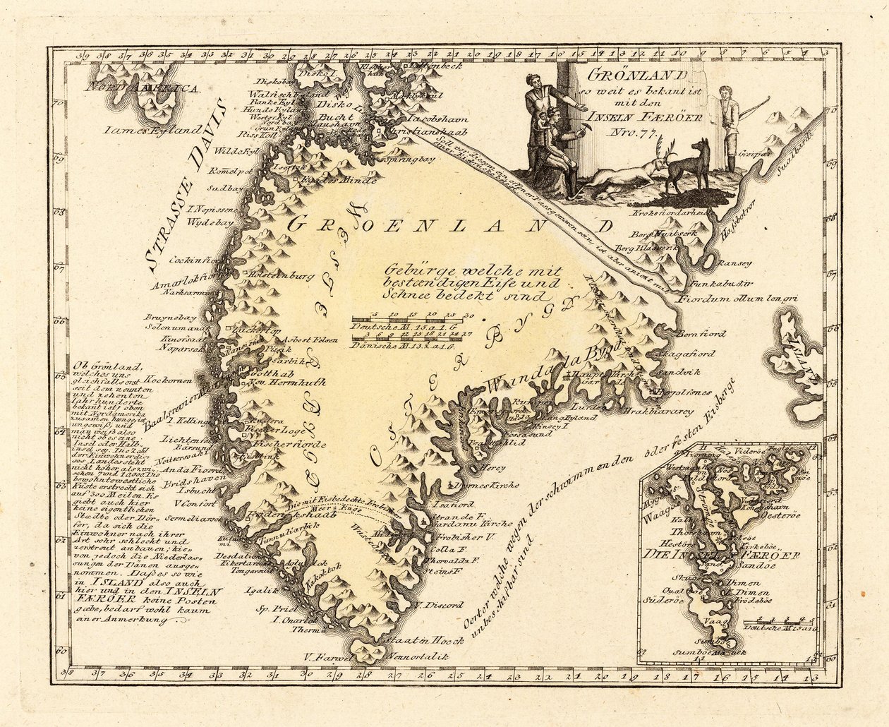 Groenlandia con le isole Fær Øer da Franz Johann Joseph von Reilly