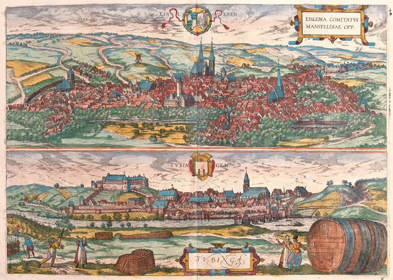 Eisleben e Tubinga, Germania (incisione) da Franz Hogenberg
