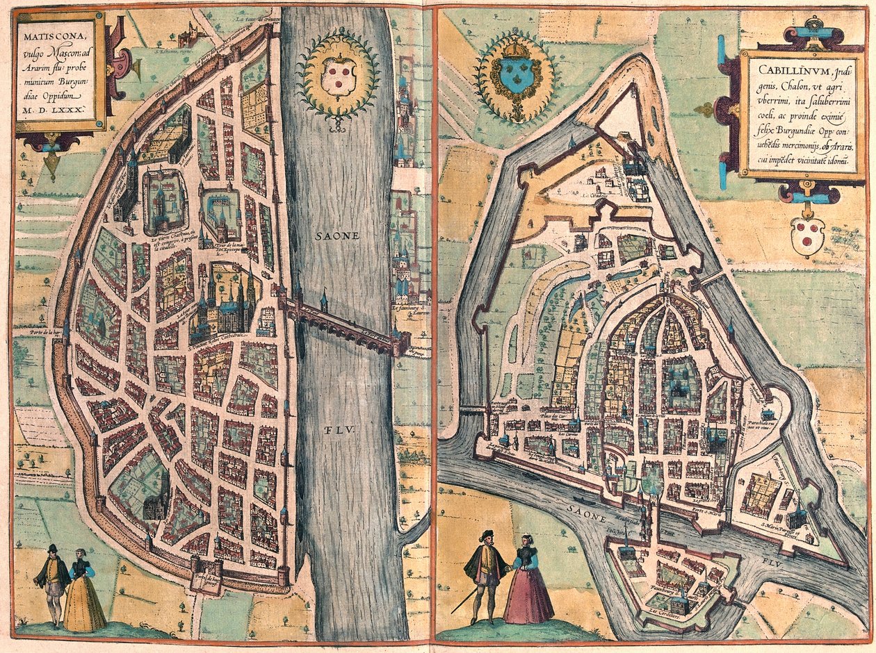 Macon - Chalons sur Saone, Francia (incisione) da Franz Hogenberg