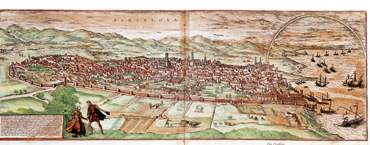 Mappa di Barcellona - Spagna (incisione) da Franz Hogenberg