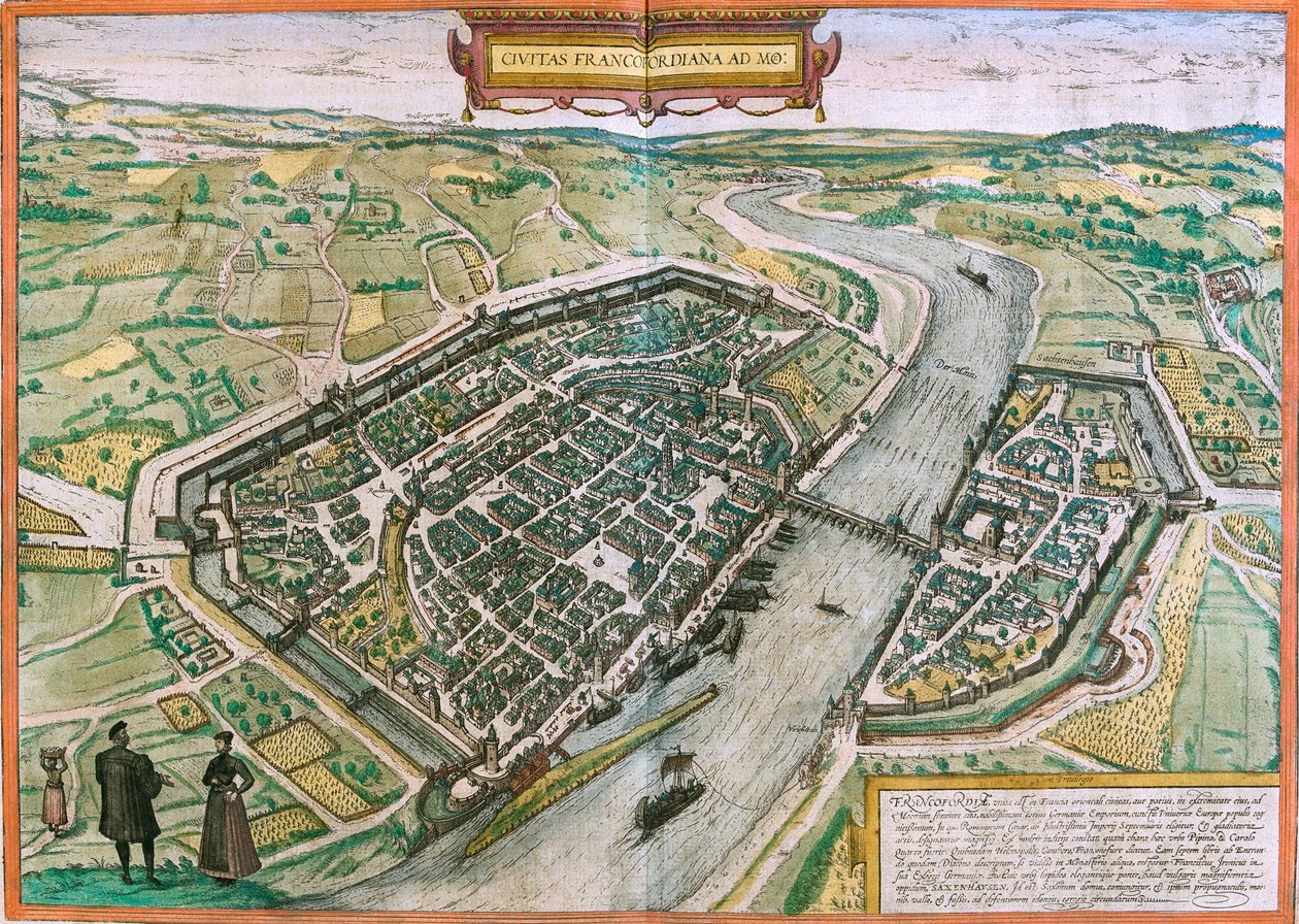 Mappa di Francoforte (Francofordia), Germania da Franz Hogenberg