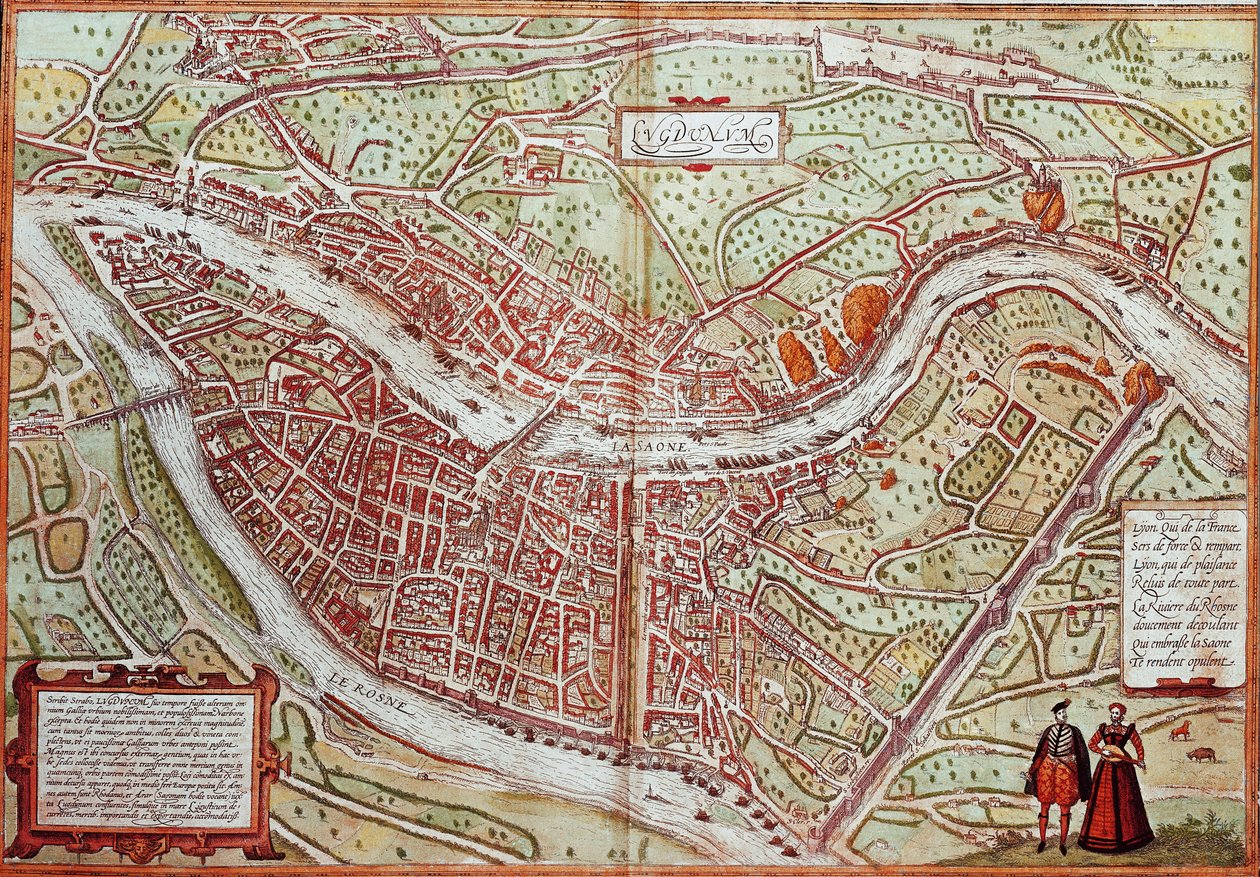 Mappa di Lione - Francia (incisione) da Franz Hogenberg