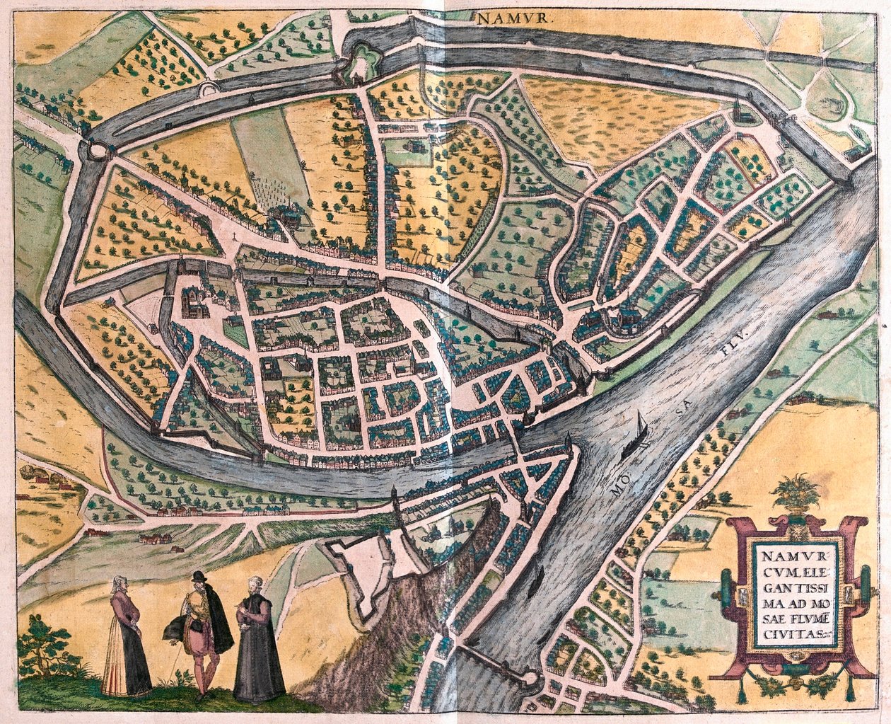 Namur e il fiume Mosa, Belgio (incisione) da Franz Hogenberg