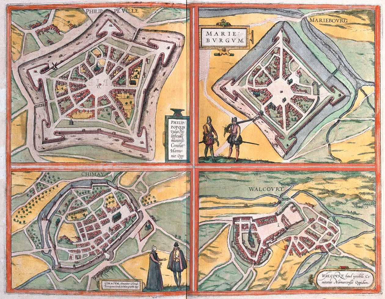 Philippeville, Mariembourg, Chimay e Walcourt, Belgio (incisione) da Franz Hogenberg