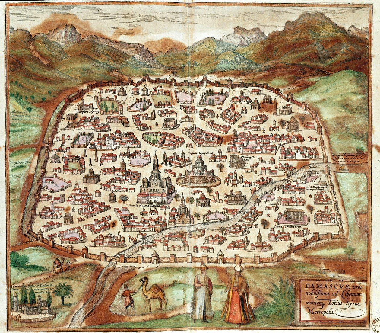 Veduta di Damasco - Siria (incisione) da Franz Hogenberg