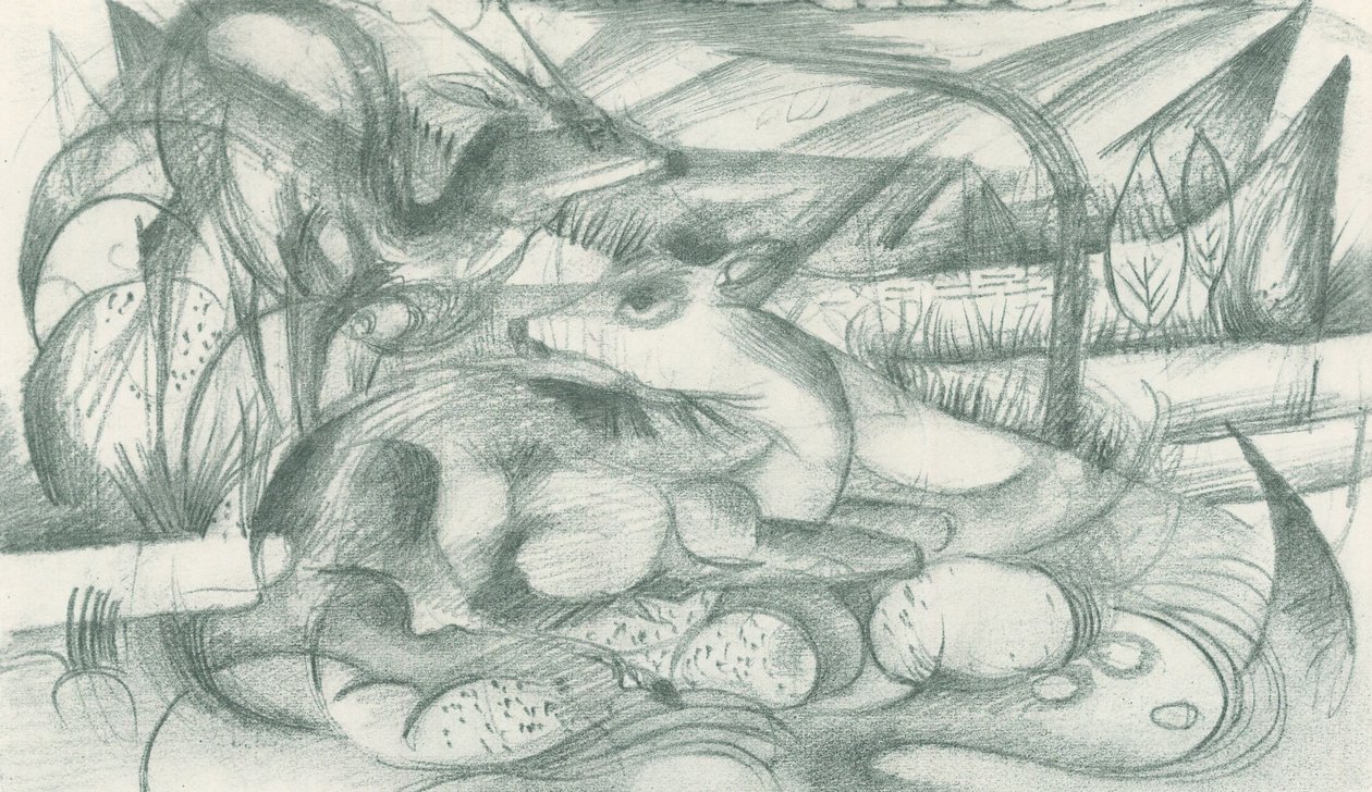 Cervo e cerva in un paesaggio primordiale da Franz Marc