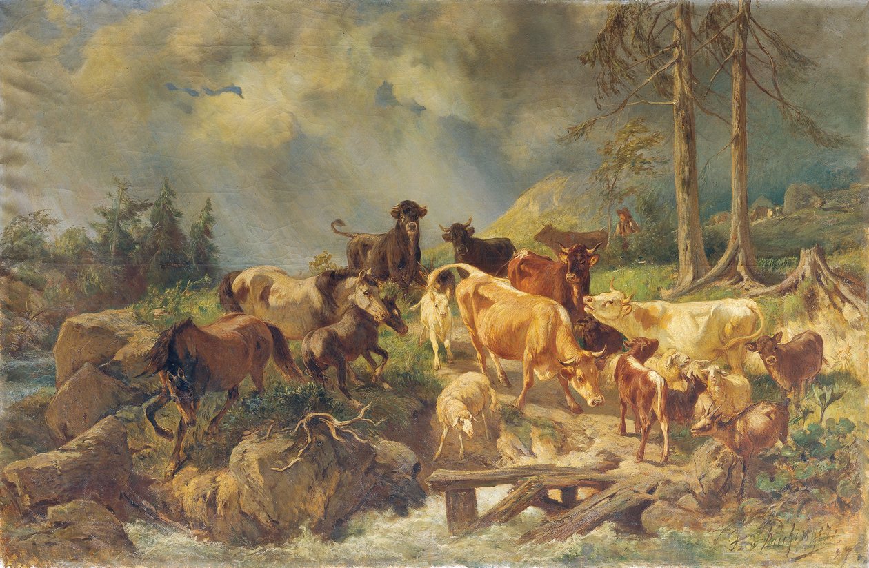 Paesaggio montuoso con mucche da Franz Xaver von Pausinger