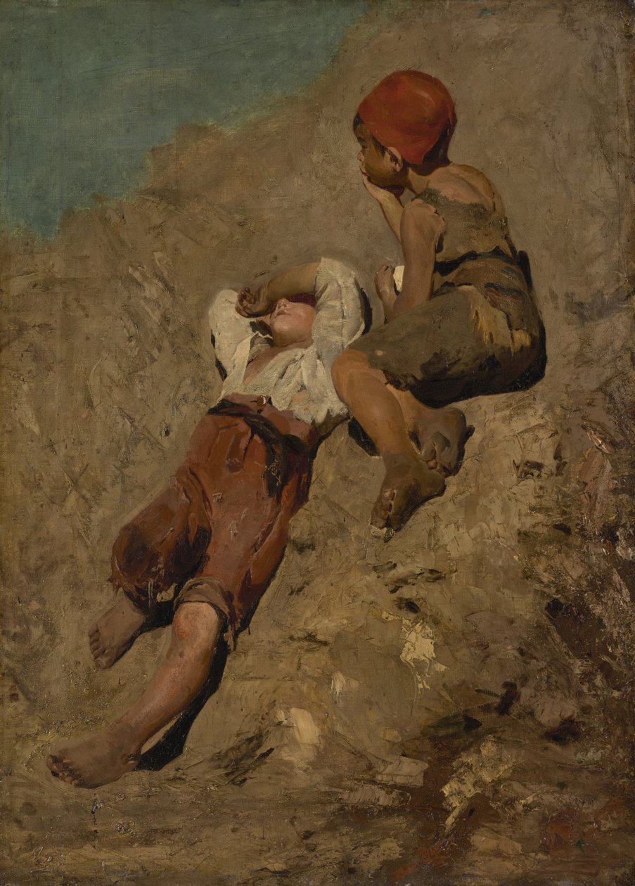Due ragazzi contadini su un pendio da Franz von Lenbach