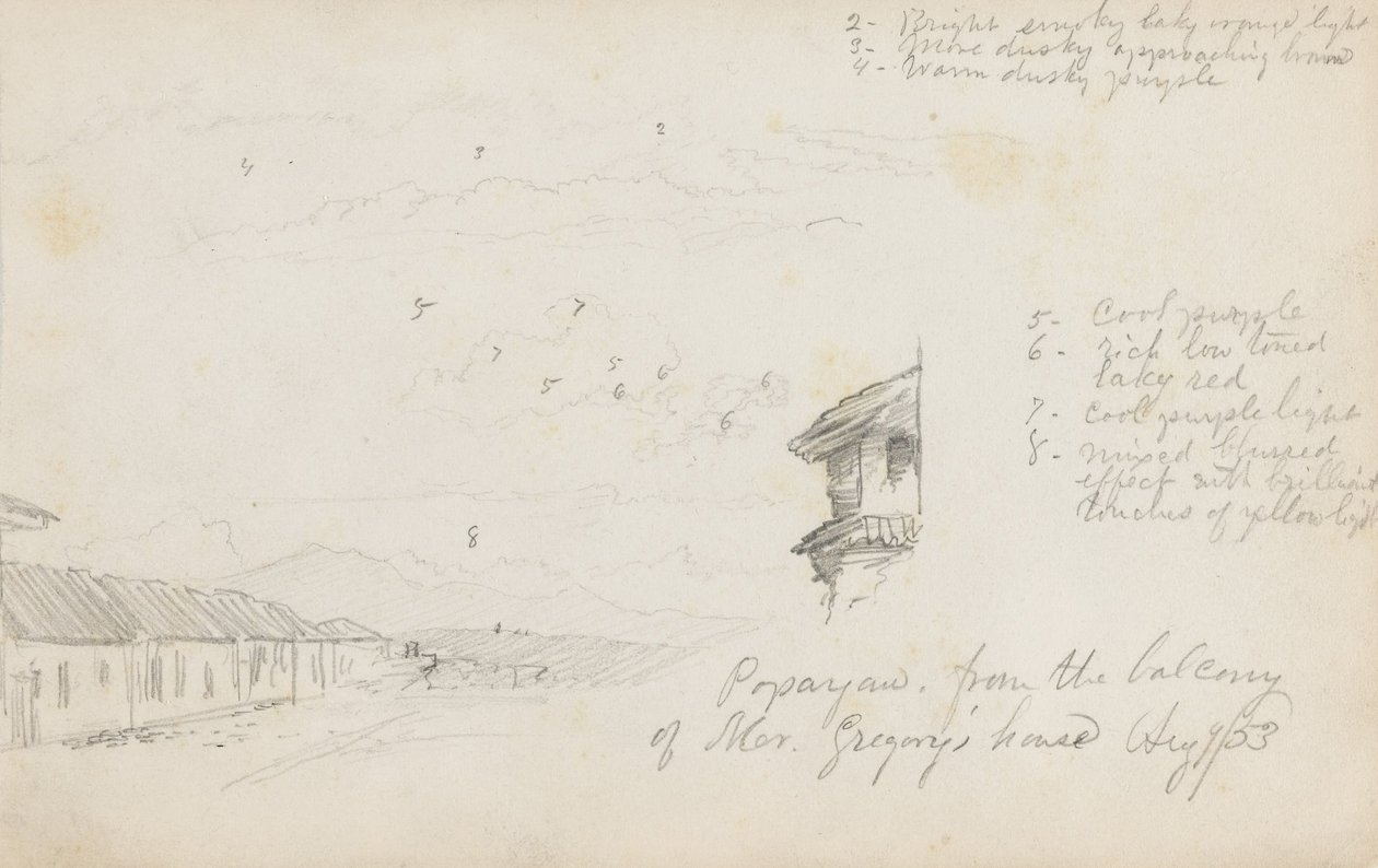 Popayan, Colombia; Verso - Paesaggio montano, Colombia da Frederic Edwin Church