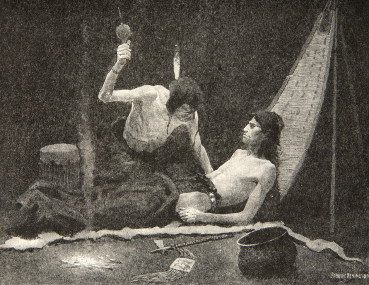 Posso renderti forte, fratello mio, posso guarirti, Hiawatha!, da Il canto di Hiawatha di Henry Wadsworth Longfellow, pub. da George G. Harrap und Company Ltd., 1911 da Frederic Remington