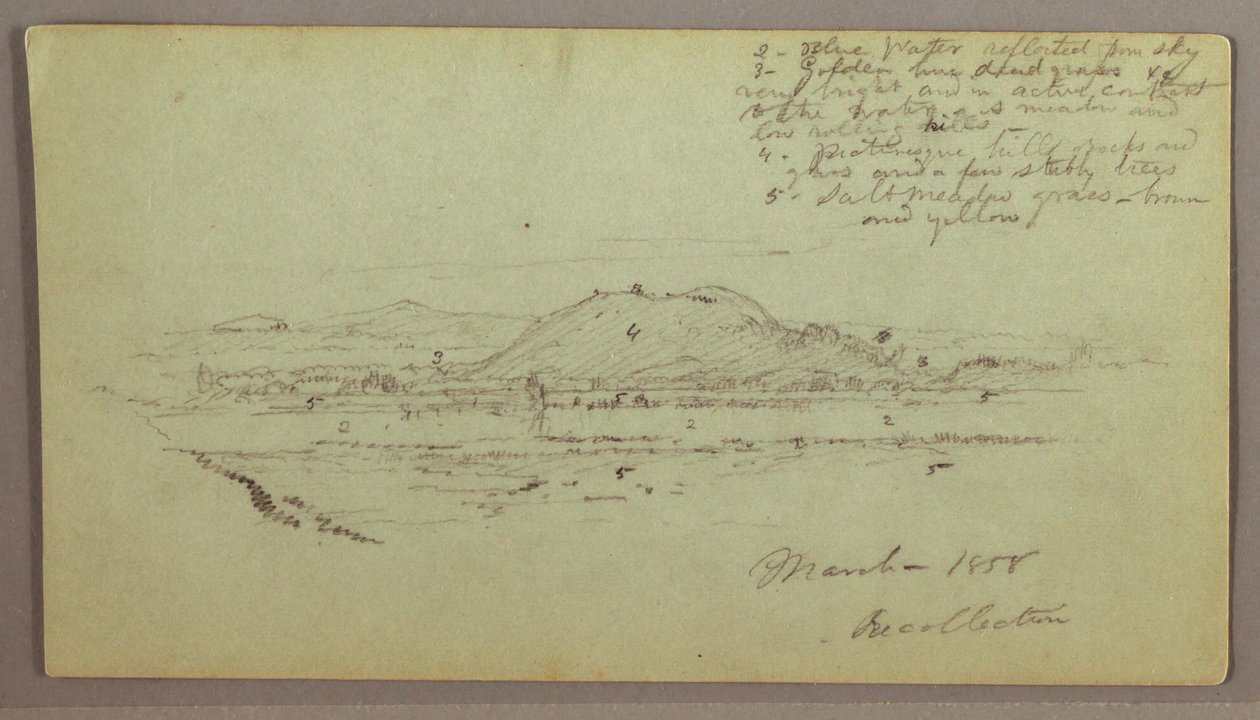 Disegno, colline, fiume, marzo 1858 da Frederic Edwin Church