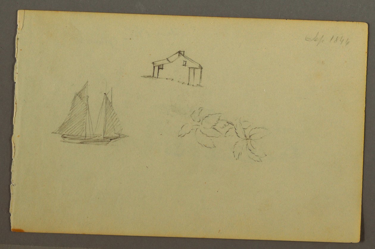 Disegno, Casa, barca a vela, pianta, settembre 1844 da Frederic Edwin Church