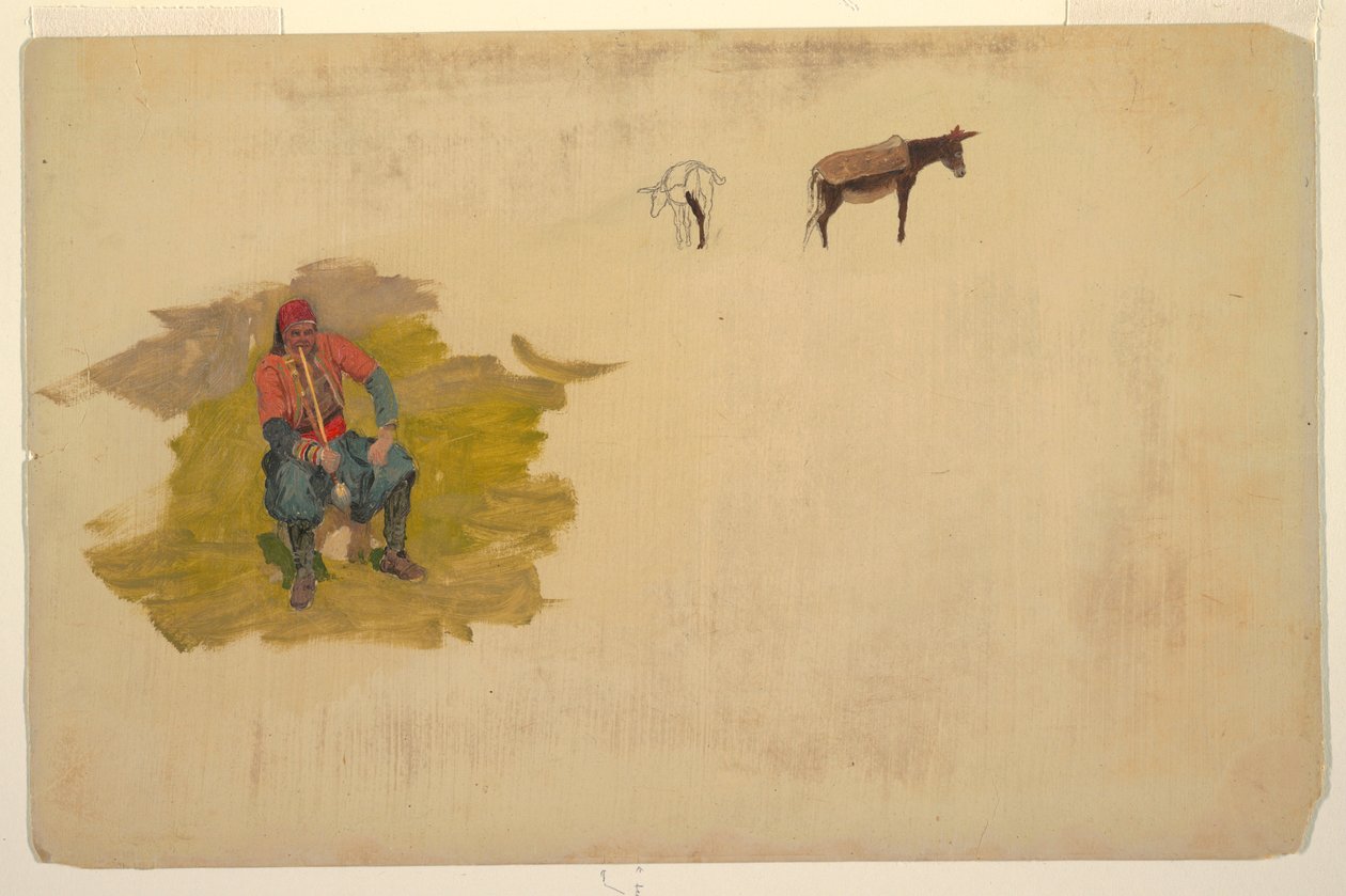 Disegno, Vicino Oriente, uomo; asino, 1868-69 da Frederic Edwin Church