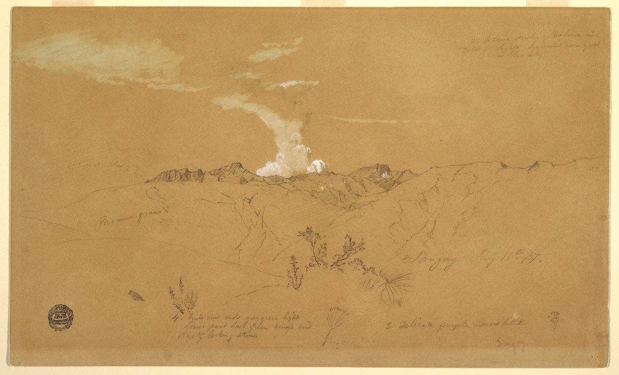 Disegno, vulcano, Sangay, 11 luglio 1857 da Frederic Edwin Church