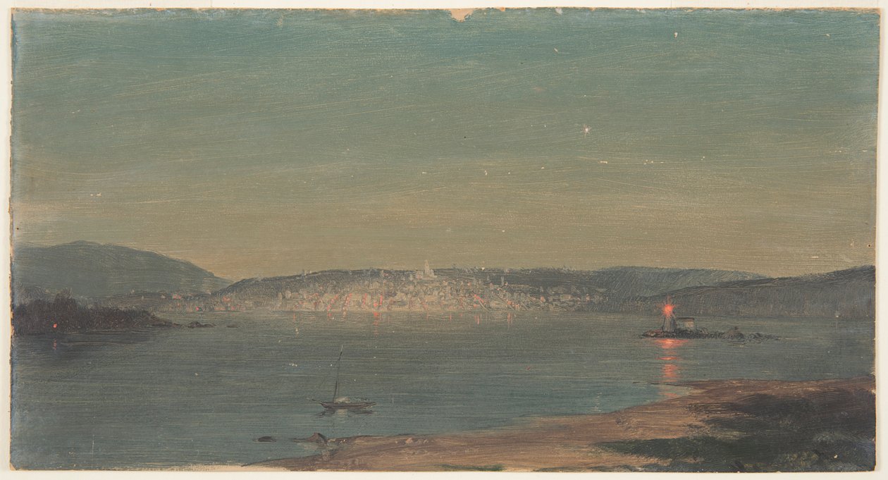 Vista notturna di un porto da Frederic Edwin Church