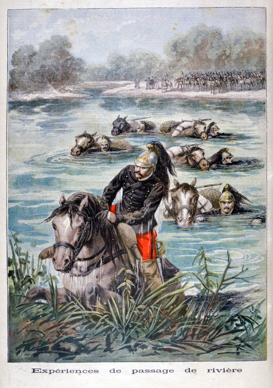 Cavalleria francese che guada un fiume, 1896 da Frederic Lix