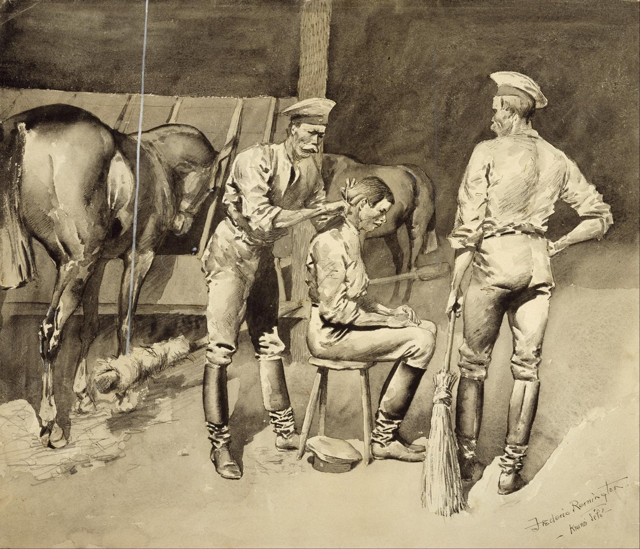 Un taglio di capelli in una scuderia di cavalleria da Frederic Remington