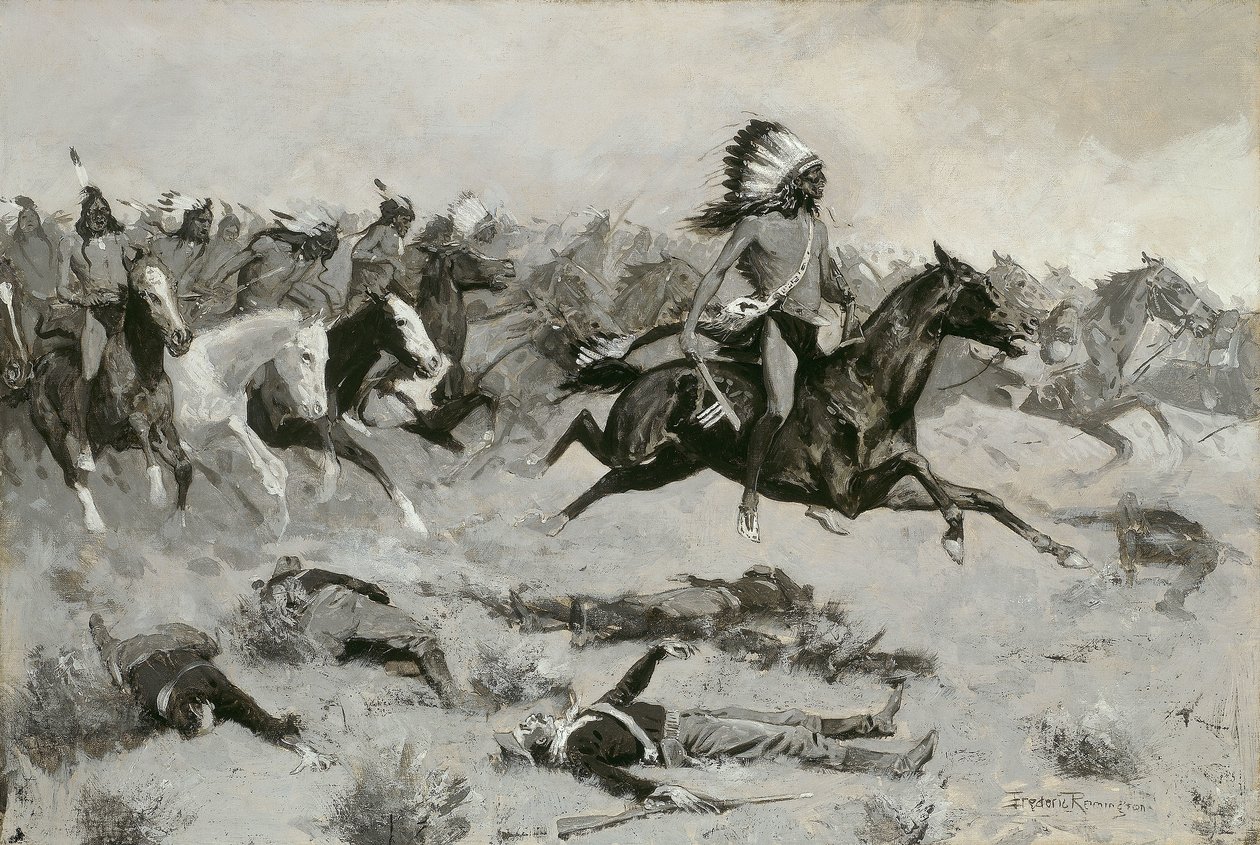 Le logge rosse di corsa passano attraverso la linea da Frederic Remington