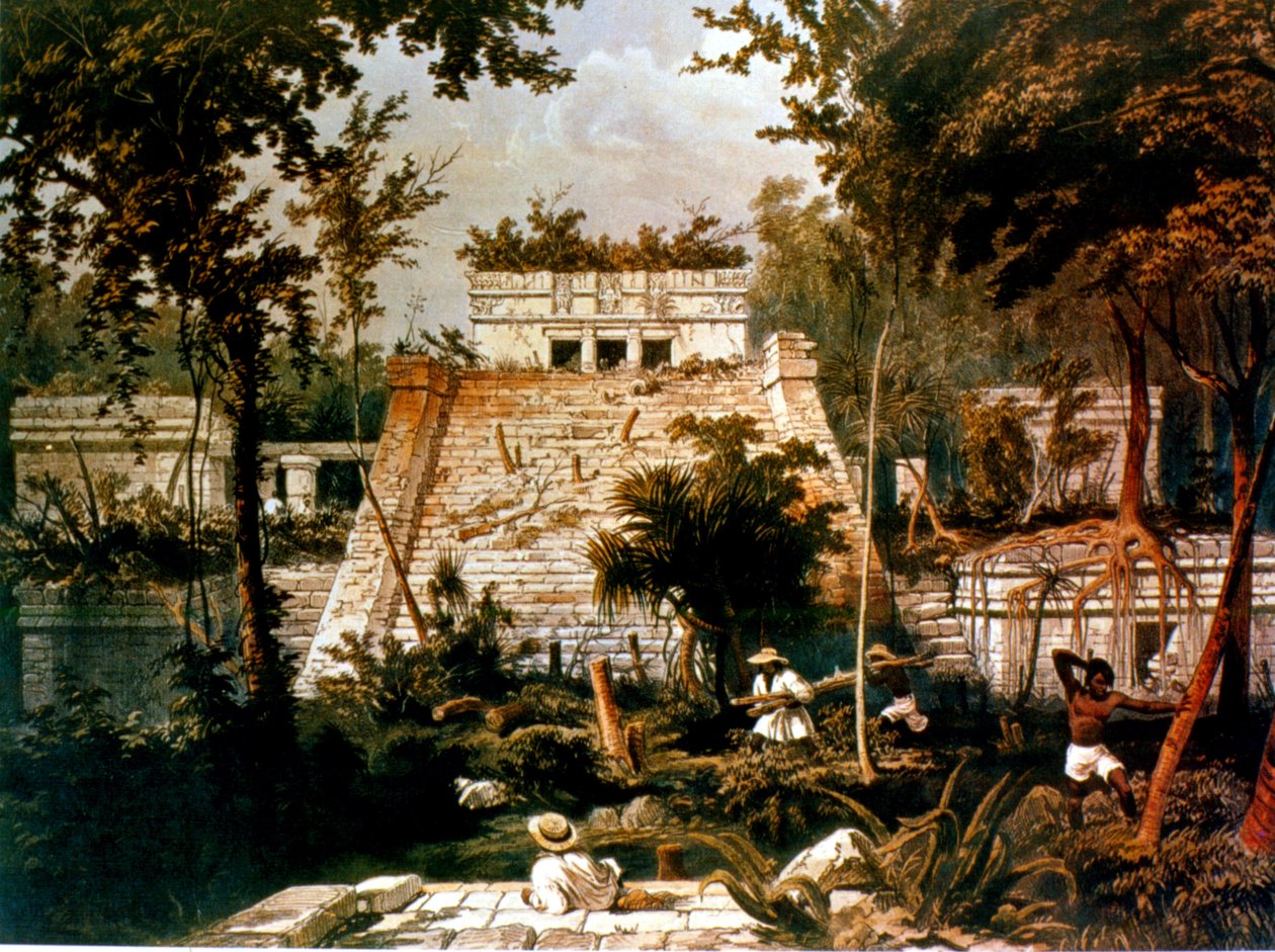 Tempio e piramide, Tulum, Yucatan, Messico, 1844 da Frederick Catherwood