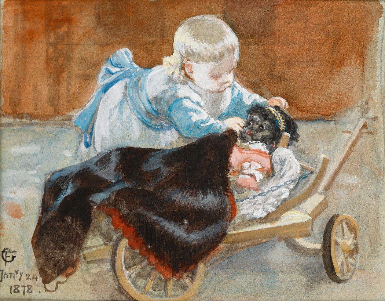 Frederica che gioca con una bambola nera, 1878 da Frederick Goodall