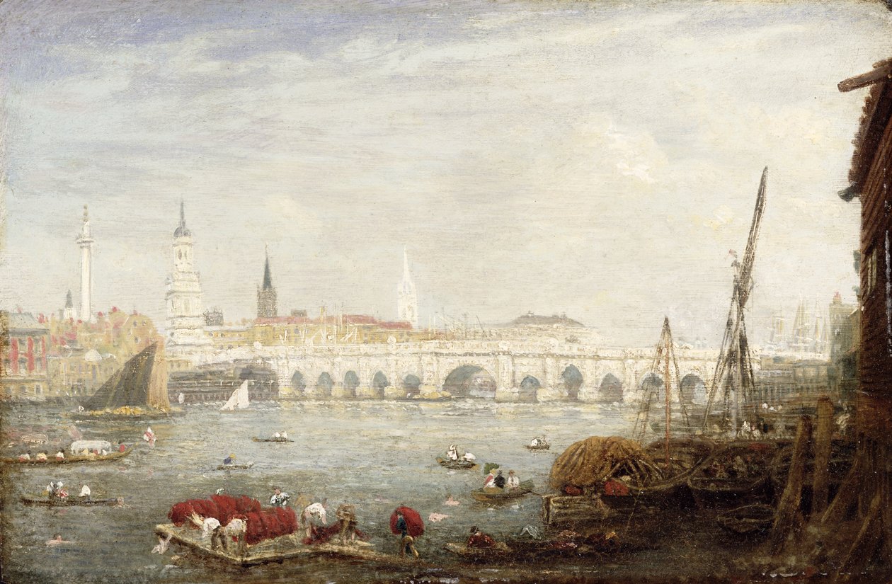 Il Monumento e il Ponte di Londra, c.1820-80 da Frederick Nash