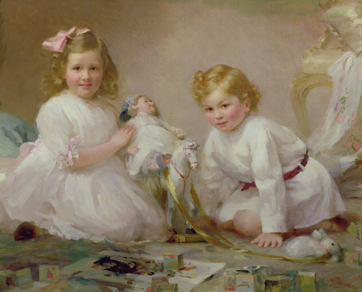 Un fratello e una sorella che giocano, 1915 da Frederick Howard Michael