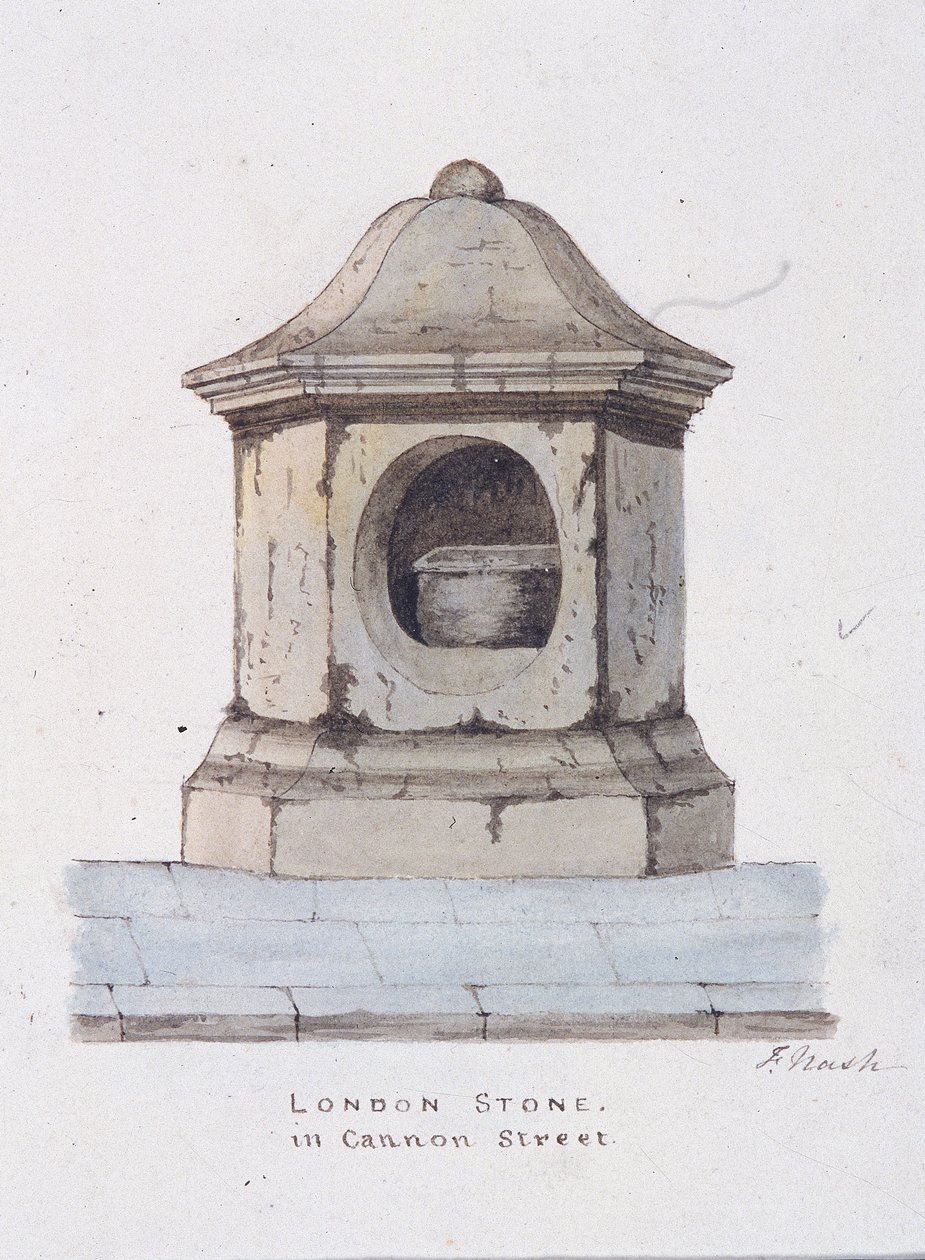 London Stone, Cannon Street, Londra, c1816 da Frederick Nash