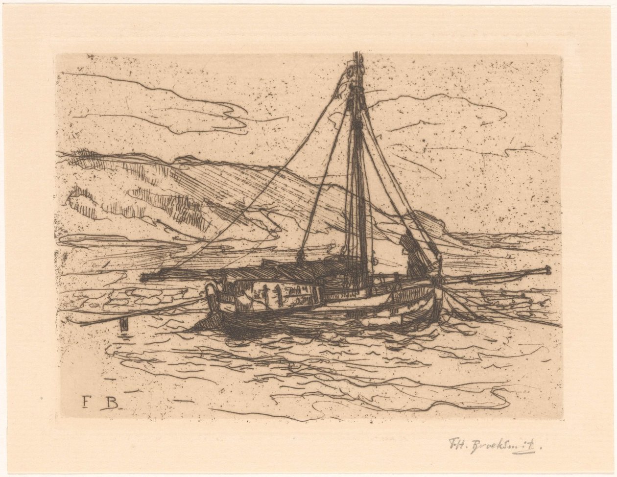Barca da gamberi in mare da Frederika Henriëtte Broeksmit (signed by artist)