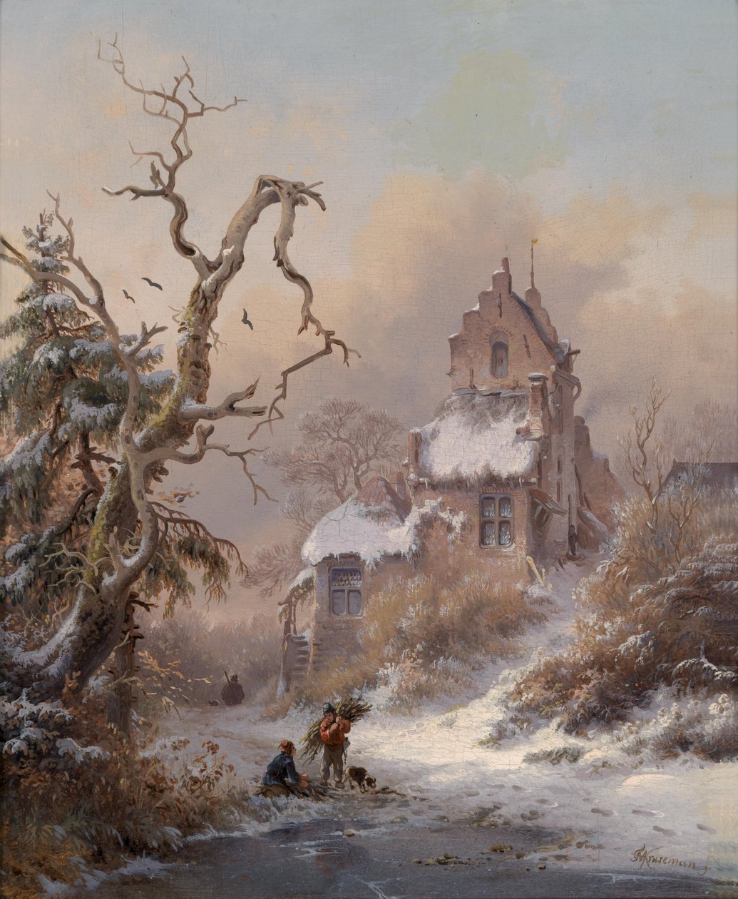 Paesaggio invernale con raccoglitore di legna da Fredrik Marinus Kruseman