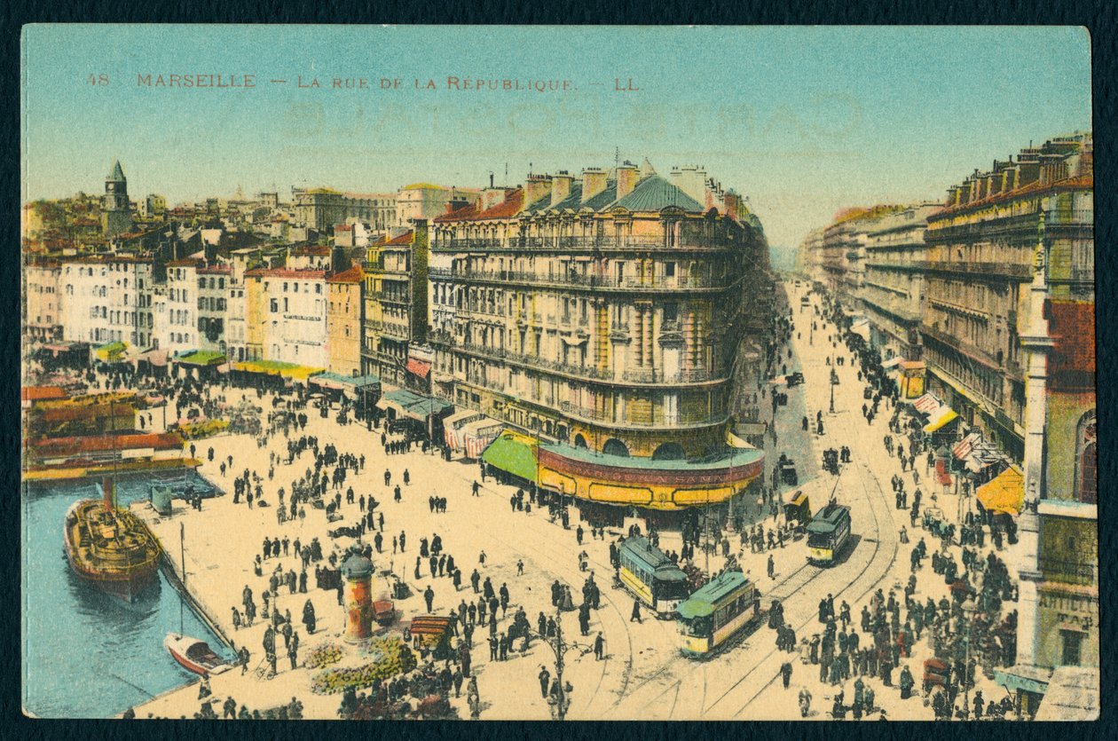 Cartolina raffigurante la Rue de la Republique a Marsiglia, Francia, c.1920 da French Photographer