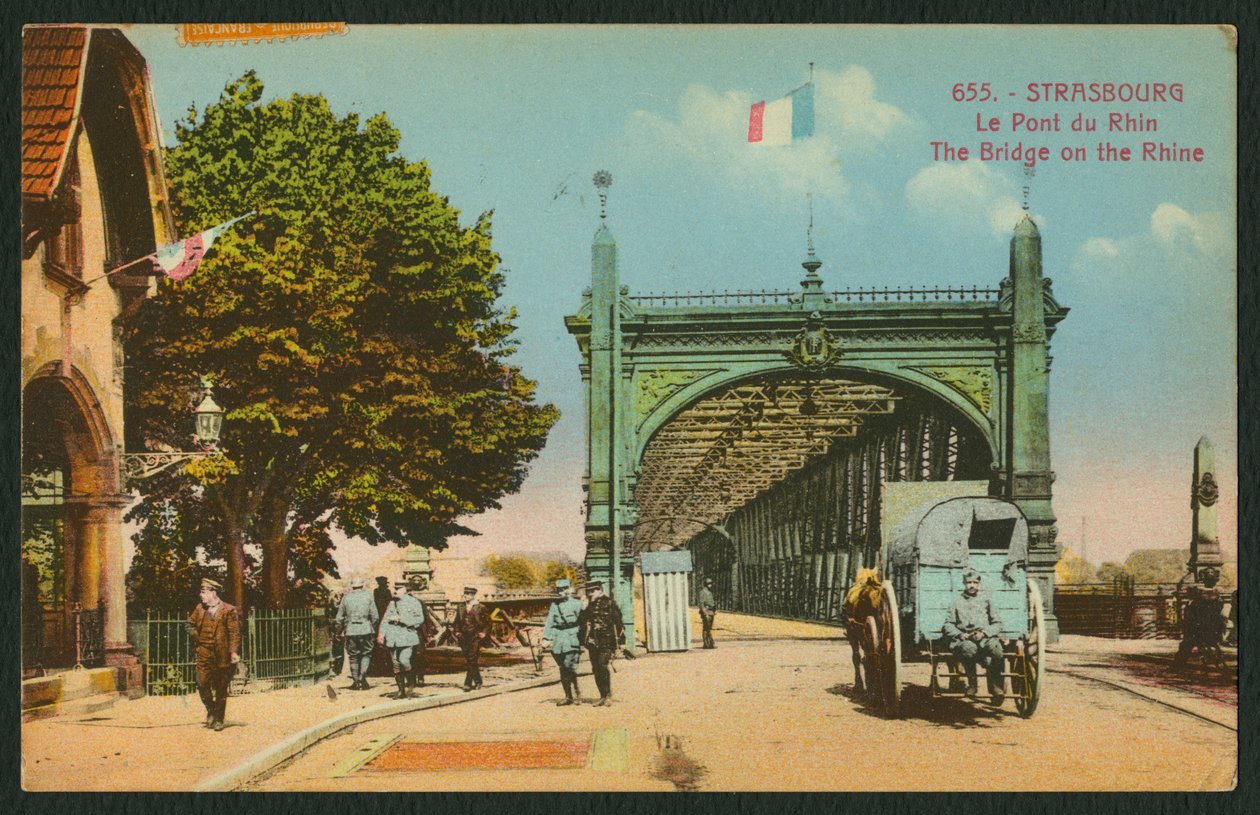 Cartolina che raffigura il ponte sul Reno a Strasburgo, c.1914-18 da French Photographer