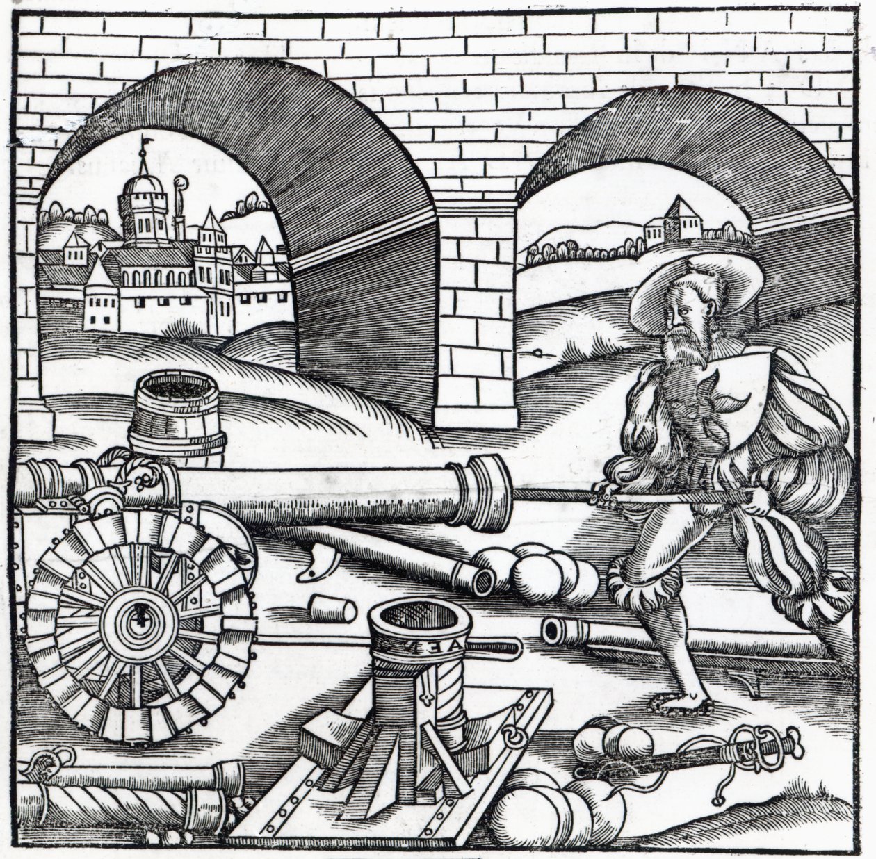 Un uomo che carica un cannone, illustrazione per 