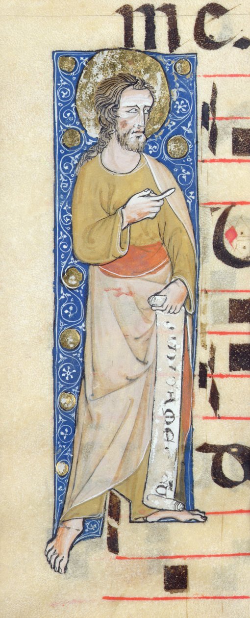 Un apostolo che tiene un filatterio, Judica me deus, c.1320 da French School