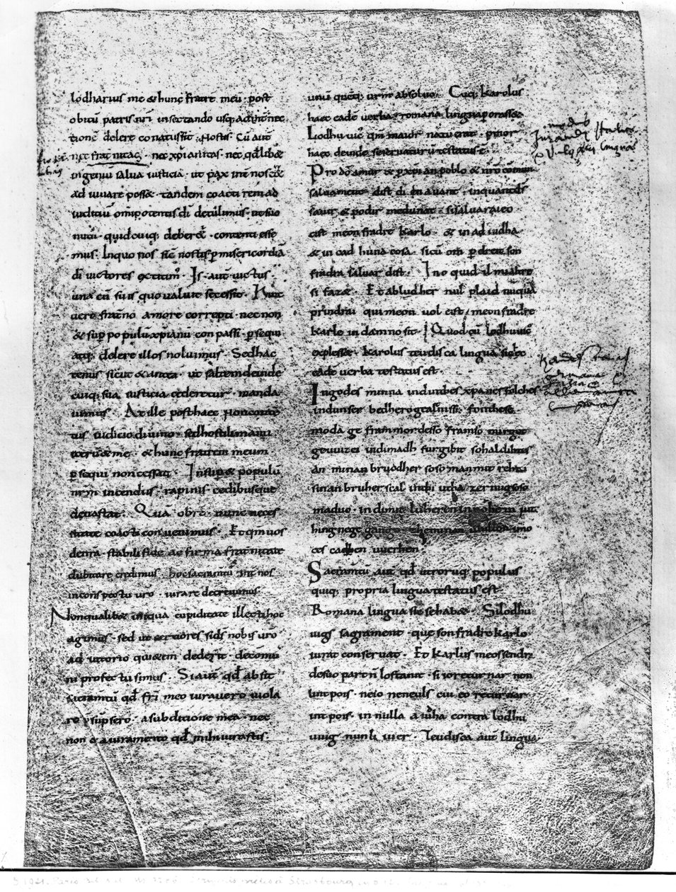 Copia facsimile di Ms 9786 fol.135 Il giuramento di Strasburgo, prestato da Carlo il Calvo (823-877) e Ludovico il Germanico (c.804-876) 842 da French School