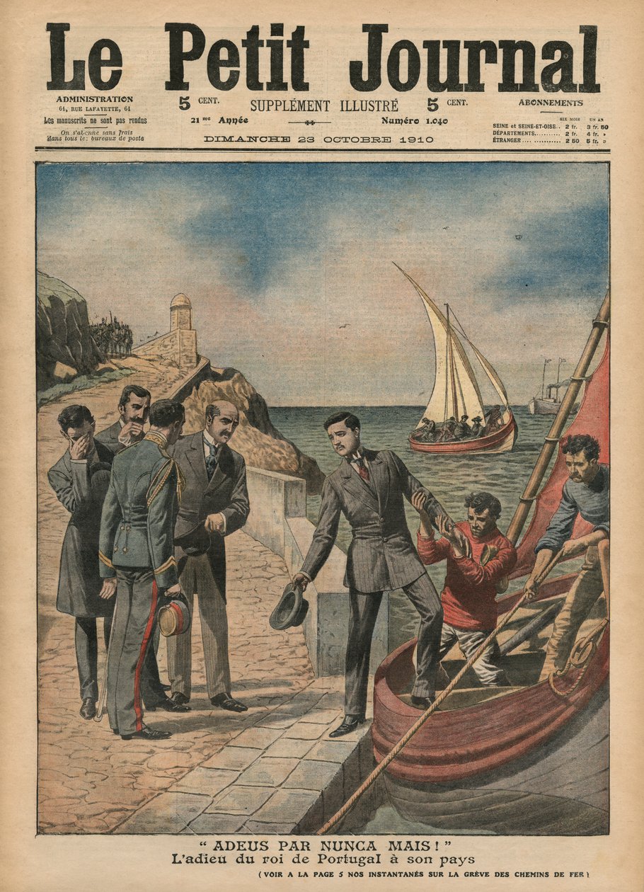 Re Manuele II del Portogallo che saluta il suo paese, 