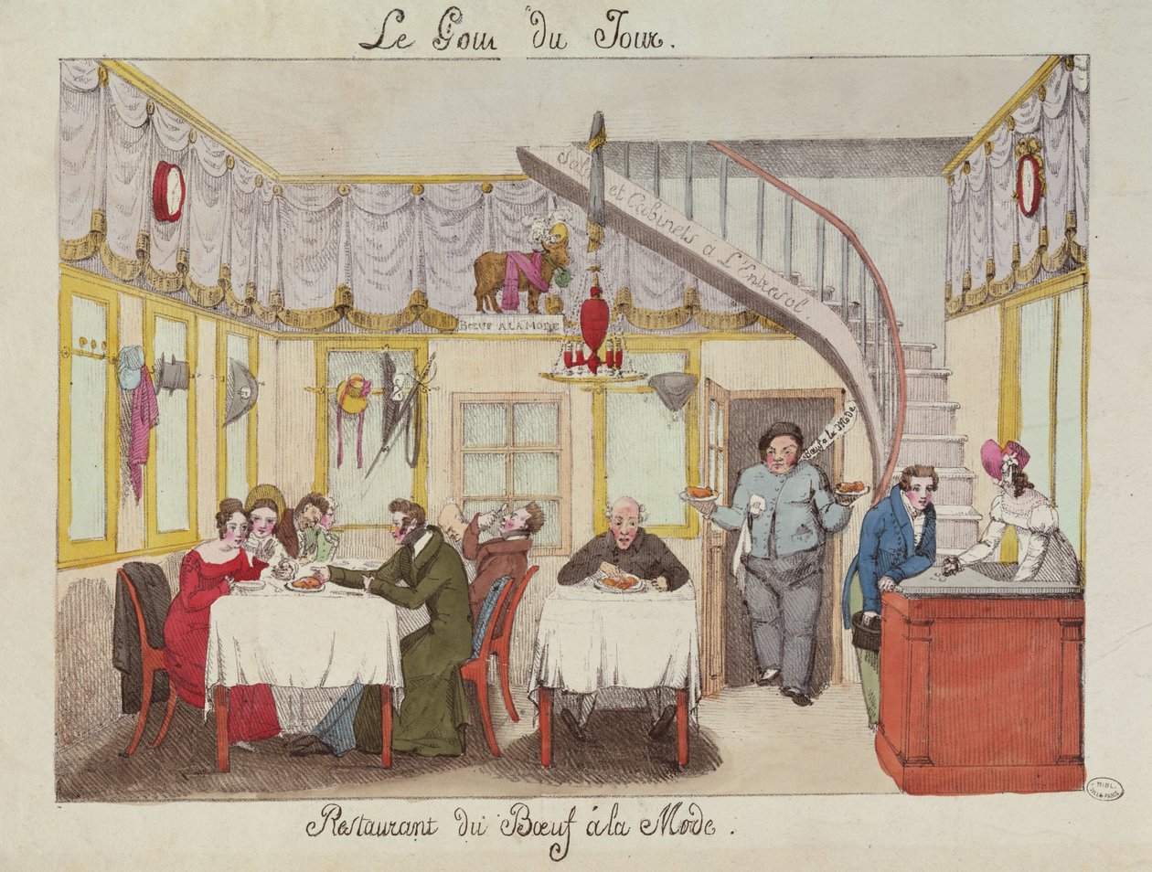 Le Boeuf a la Mode, rue Valois, Parigi, da Le Gout du Jour, c.1830 da French School