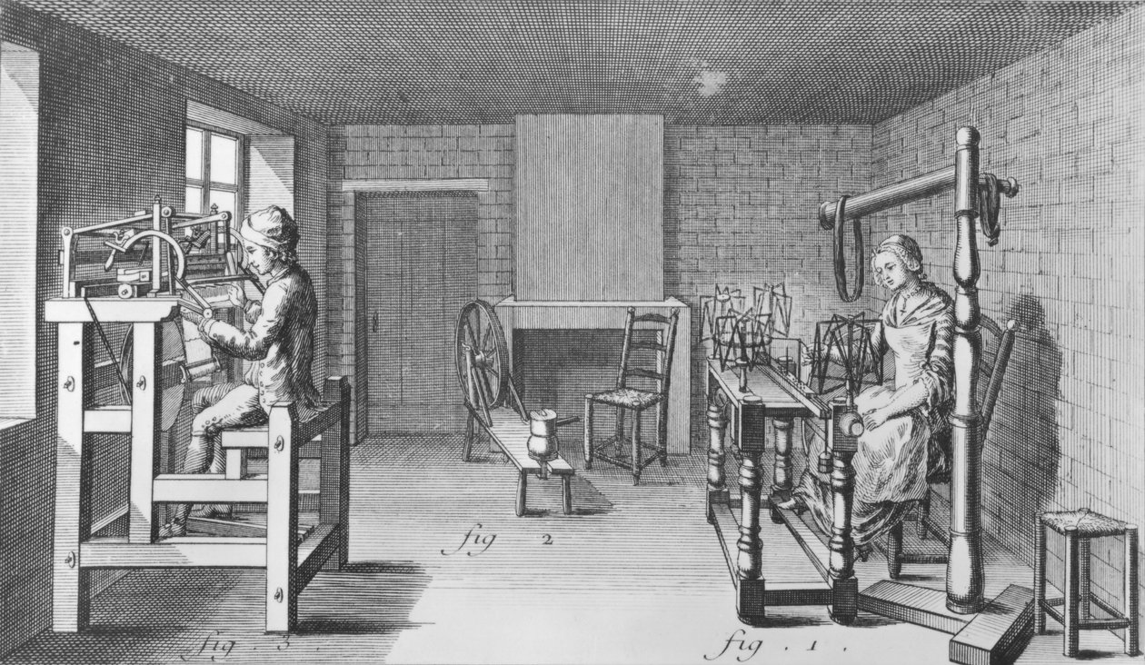 Telaio per tessere calze, illustrazione dall
